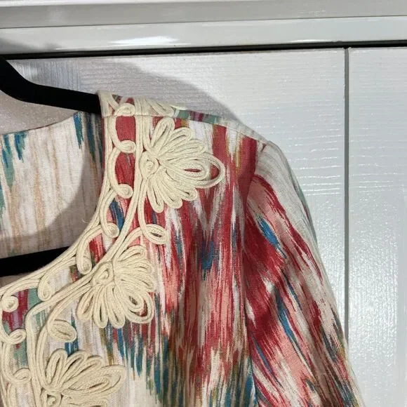 CHICO'S Daintree IKAT Print Soutache Linen Jacket Topper 3/4‎ Size 1(8/10) EUC - Picture 5 of 14